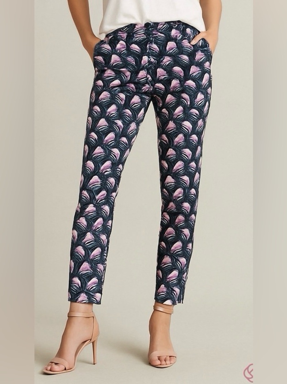 Boden Cotton Stretch Pant Navy Pink White Size 4 Regular